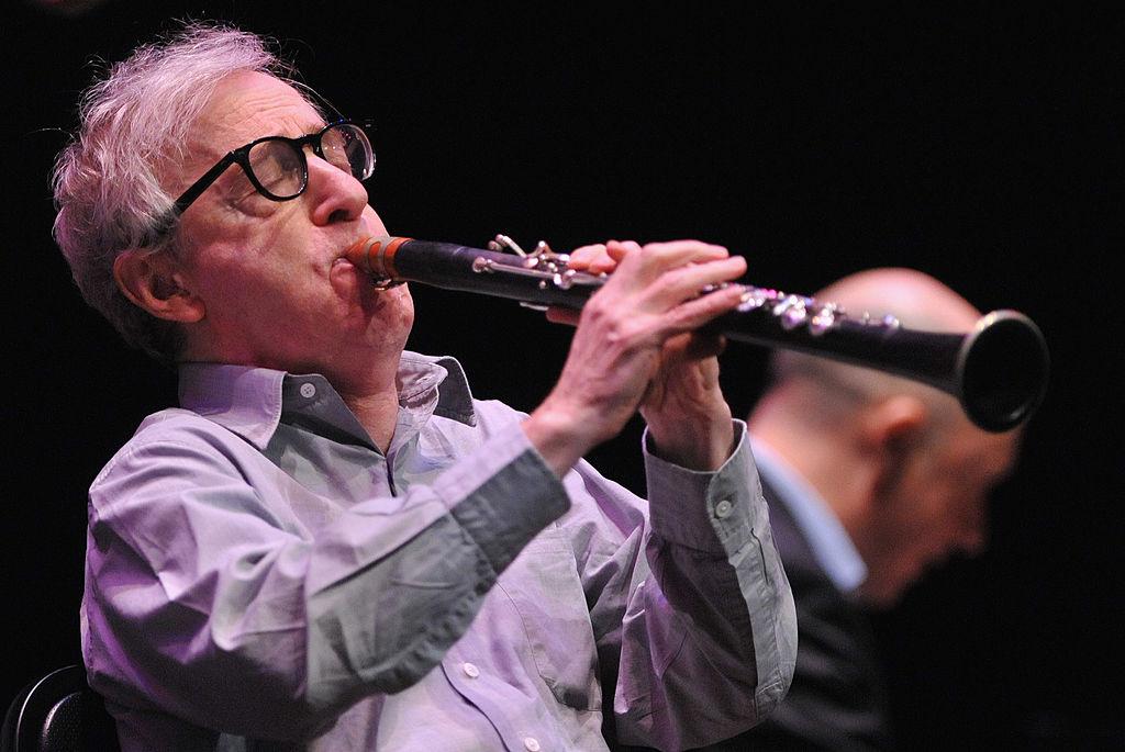 Woody Allen plays the clarinet with his New Orleans Jazz Band at Royce Hall in California