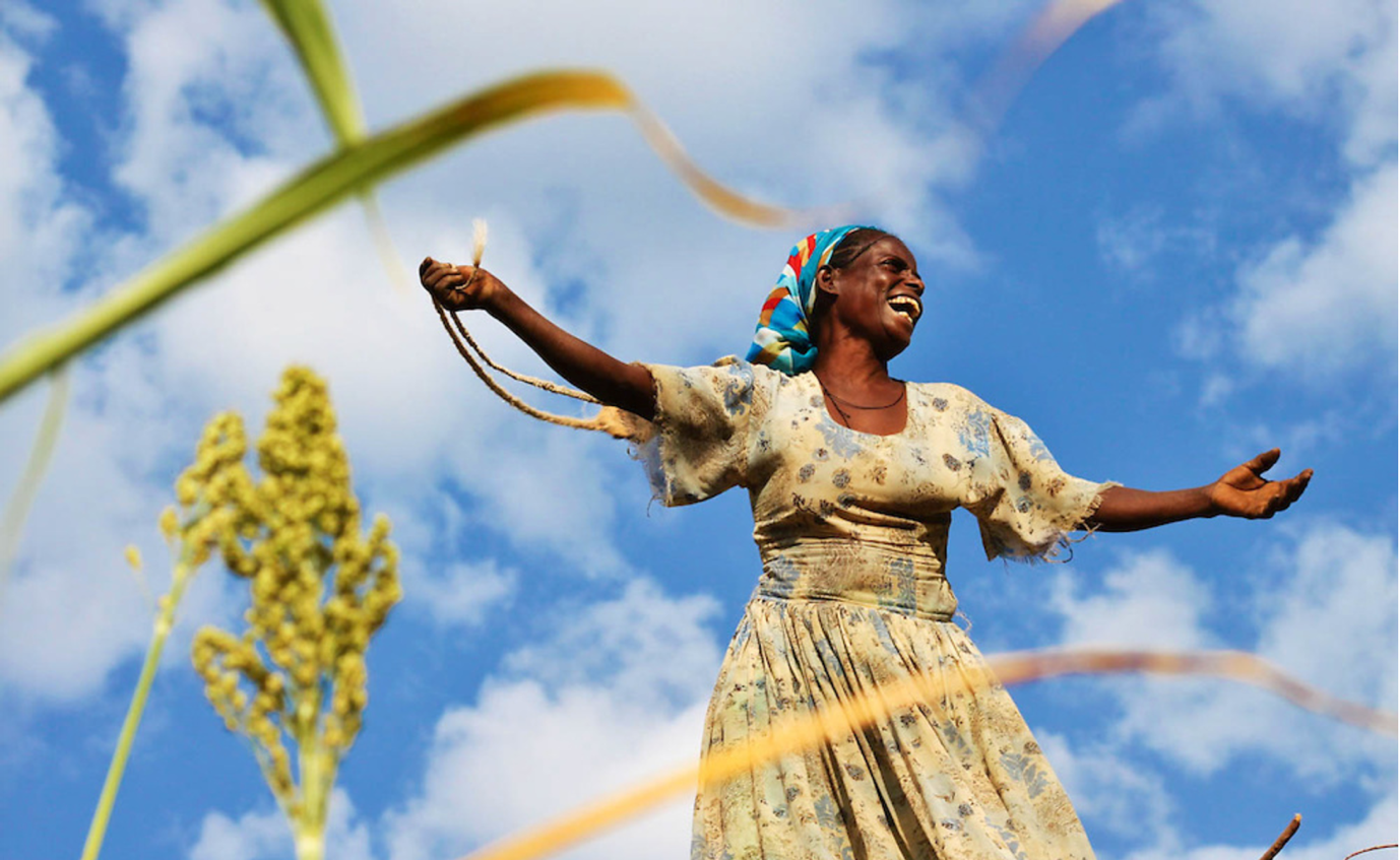 A woman watches over her crops in Ethiopia