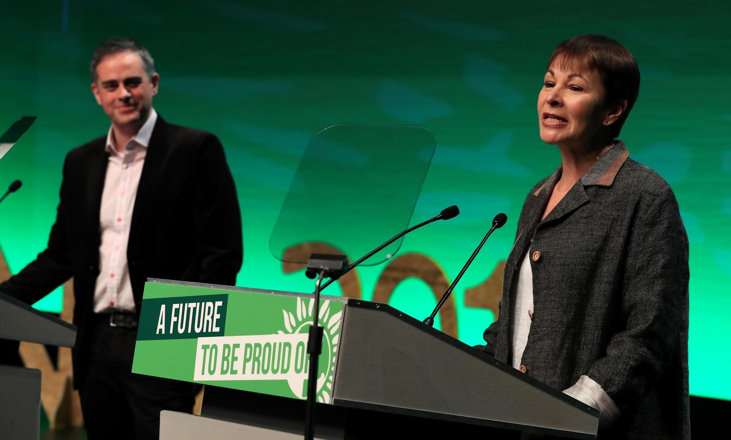 Green Party co-leaders Jonathan Bartley and Caroline Lucas speak at the Green Party Spring Conference at the ACC in Liverpool.