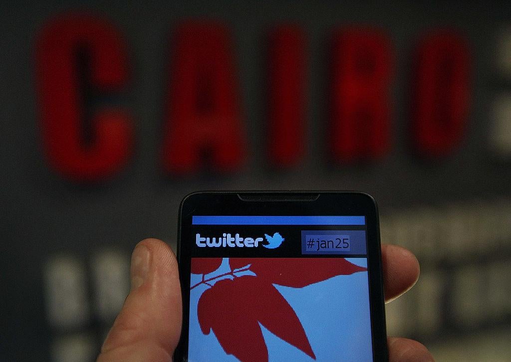 A smartphone displays a page from Twitter in Cairo, Egypt, in this file photo from 27 January 2011