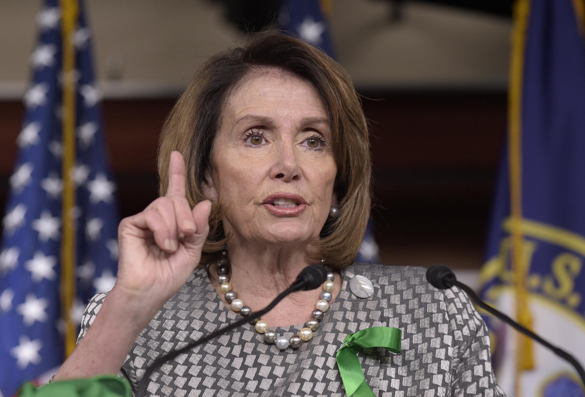 House Minority Leader Nancy Pelosi speaks during a news conference on Capitol Hill.