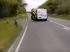 Van driver caught swerving into cyclist in helmet-cam video