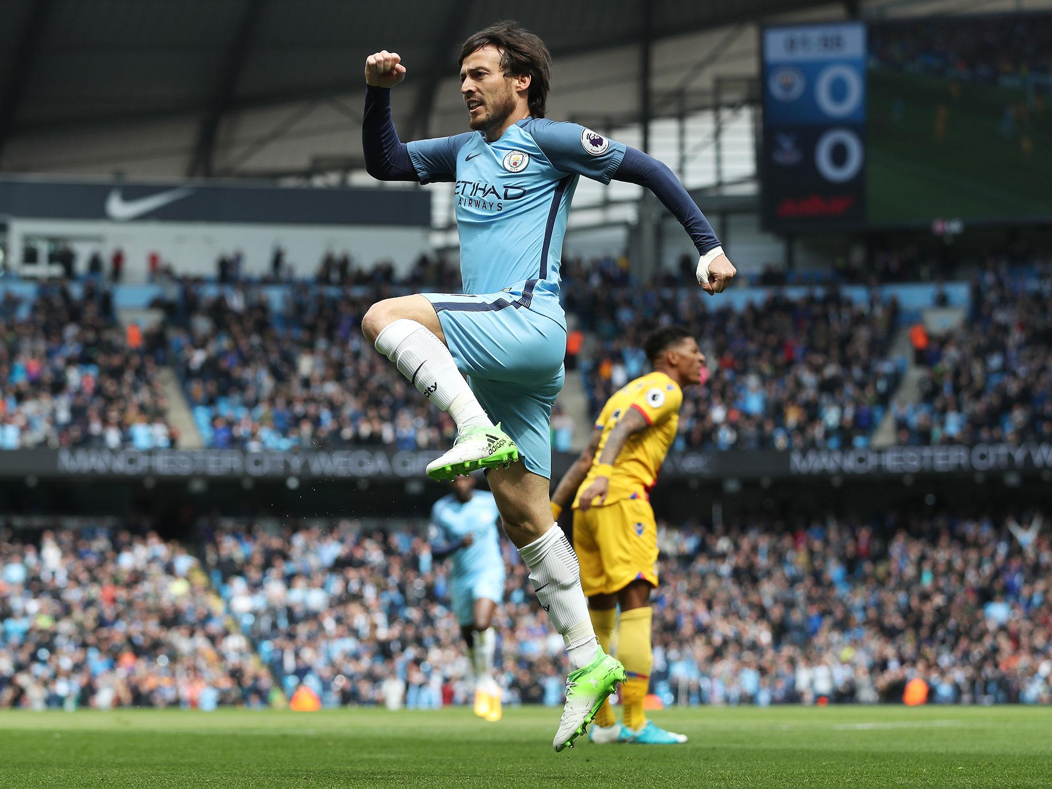 David Silva celebrates putting Manchester City ahead inside two minutes