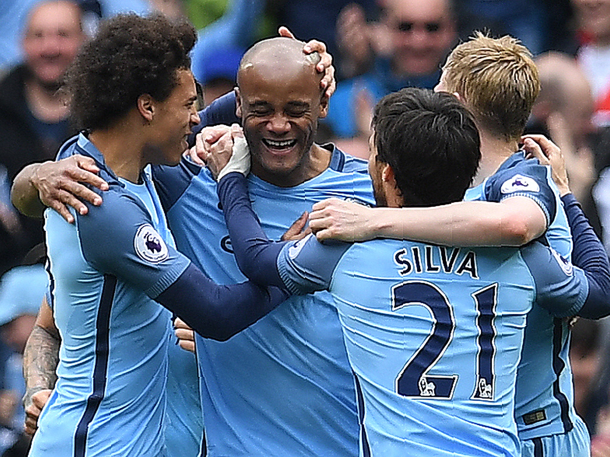 Vincent Kompany celebrates after scoring Manchester City's second goal