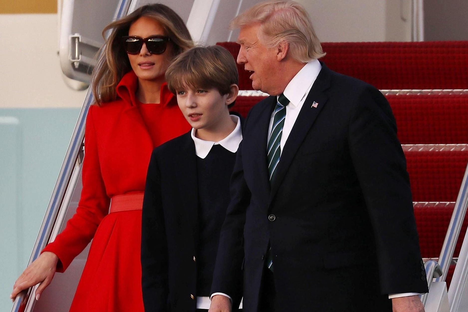 Picture: President Donald Trump, his wife Melania Trump and their son Barron Trump arrive together on Air Force One at the Palm Beach International Airport to spend part of the weekend at Mar-a-Lago resort on March 17, 2017/