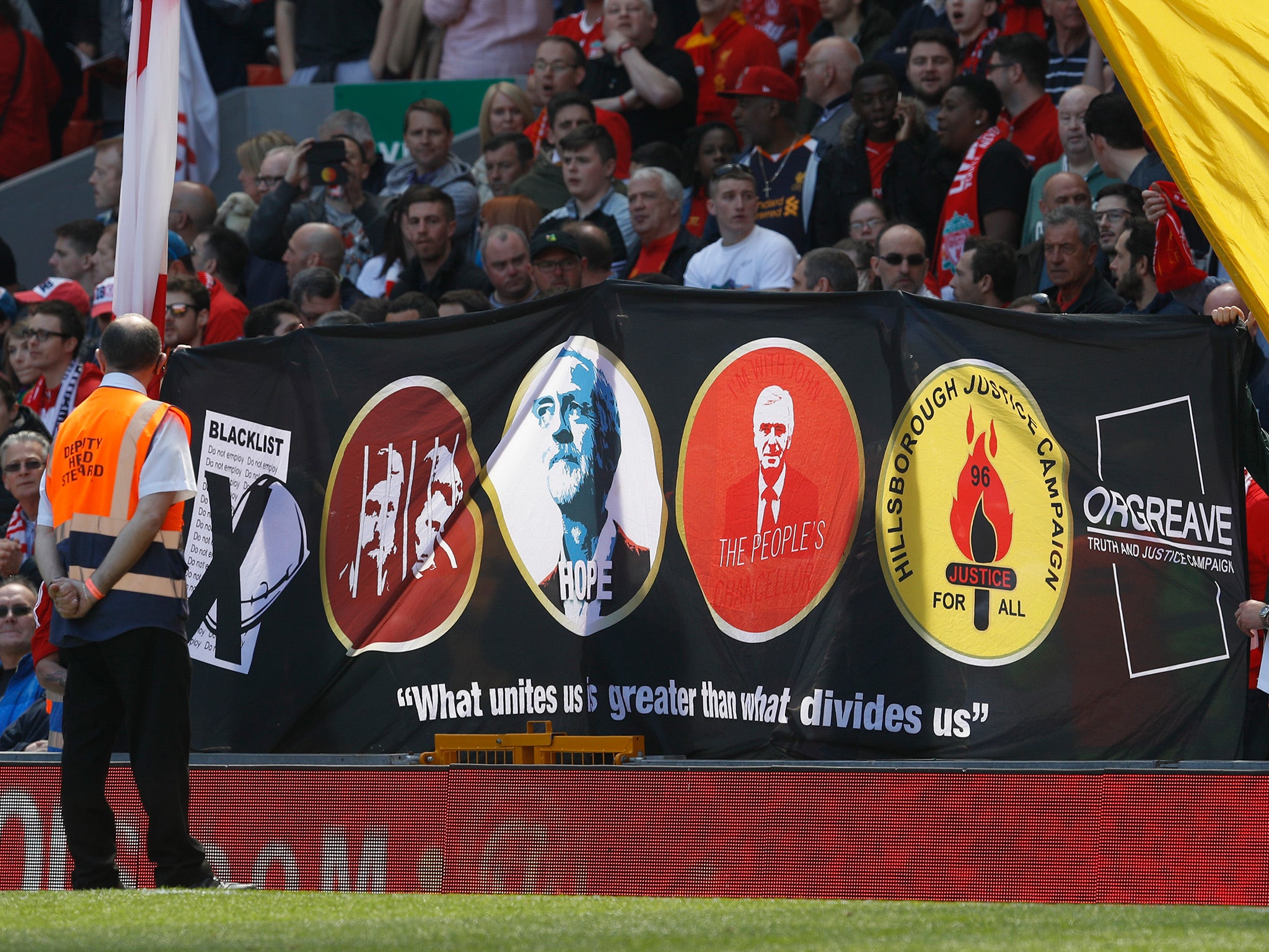 The banner was designed as a show of support to Jeremy Corbyn's Labour