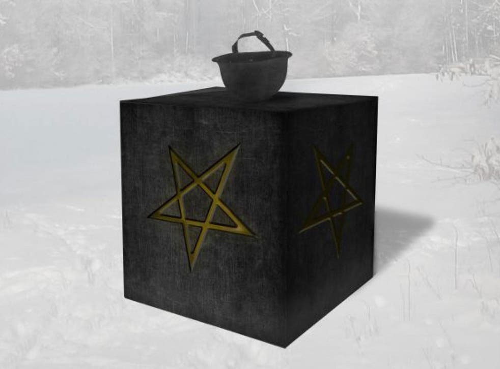 An artist's rendering of a monument that the Satanic Temple plans to erect at a park in Minnesota