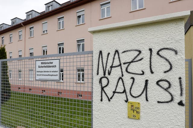 ‘Nazis out!’ daubed on a fence near the main gate of the Fürstenberg barracks in Donaueschingen