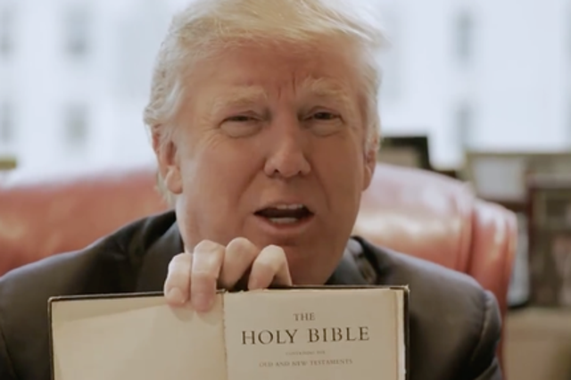 Mr Trump with what he claims was a family bible