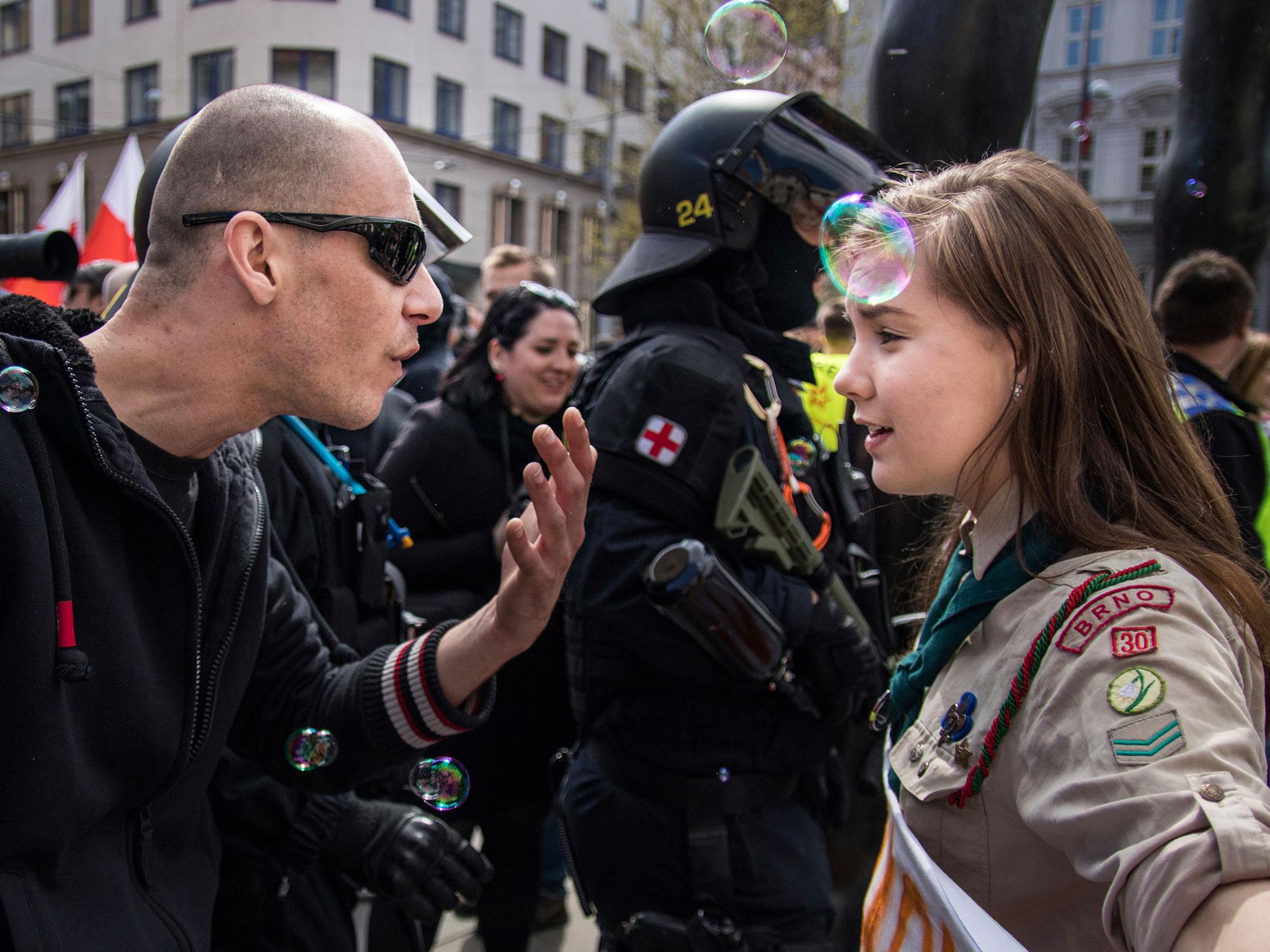 Girl Scout threatened after confronting neo-Nazi protesters in striking photo The Independent The Independent photo image