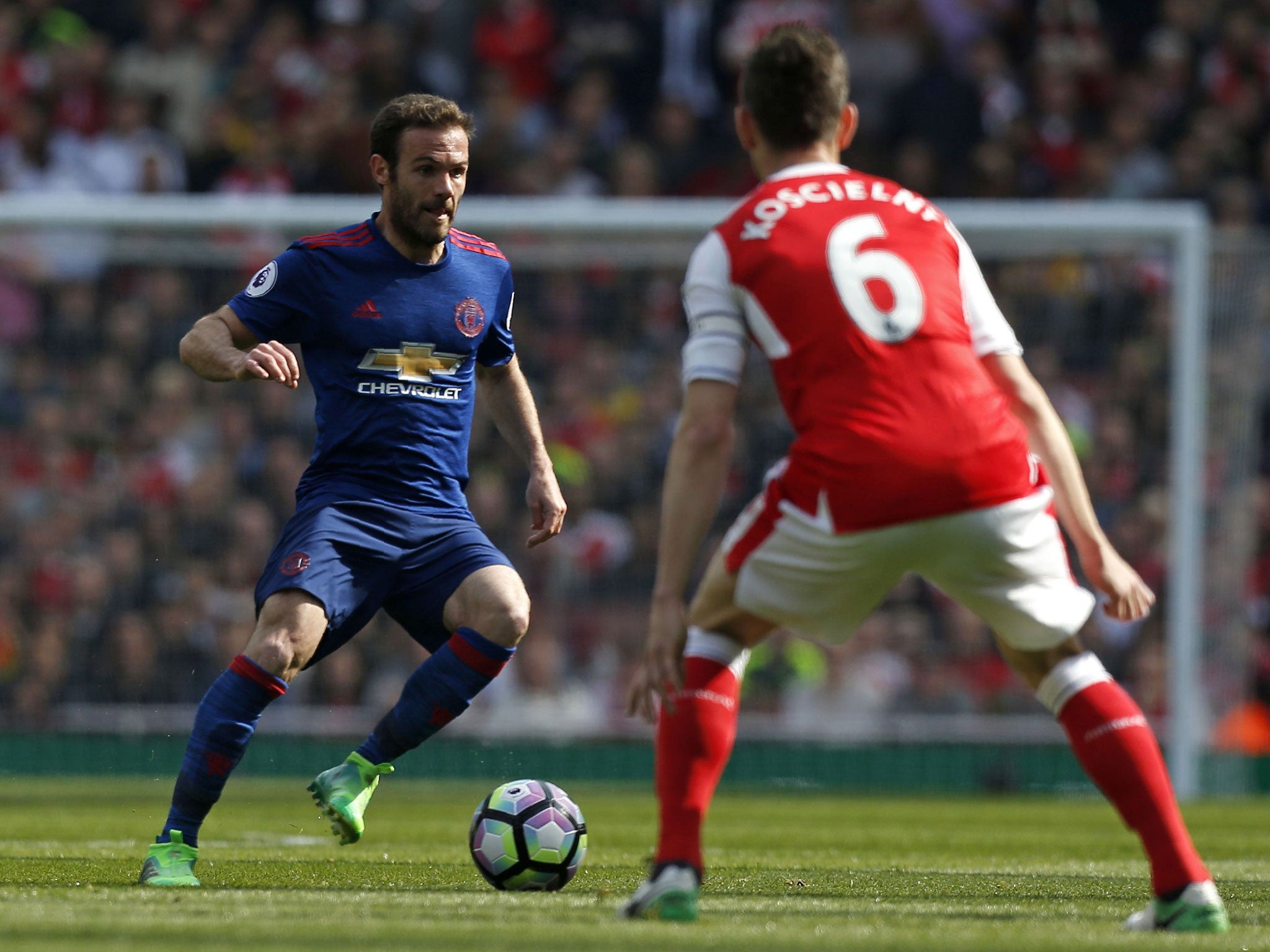 Juan Mata in action against Arsenal on Sunday