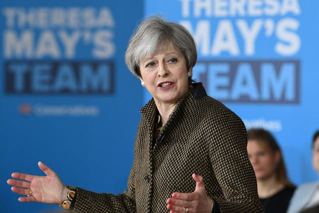 Prime Minister Theresa May at the Dhamecha Lohana Centre in Harrow, north west London, where she was meeting Conservative party General Election candidates from across London and the south east of England