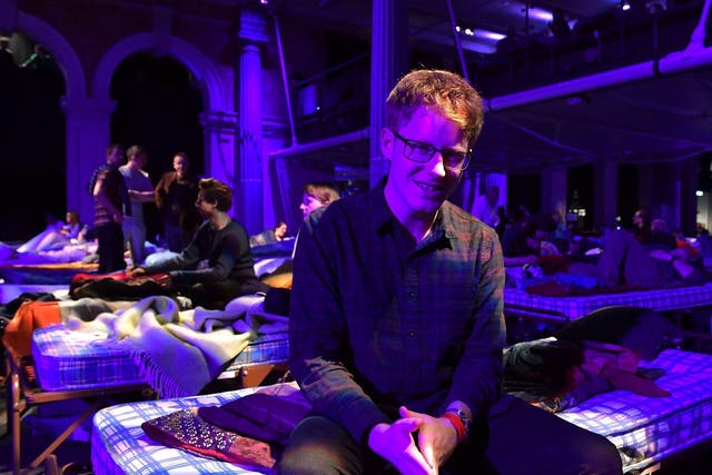 Jamie Milton getting ready for his sleepover at London’s Old Billingsgate for a performance of Max Richter’s ‘Sleep’
