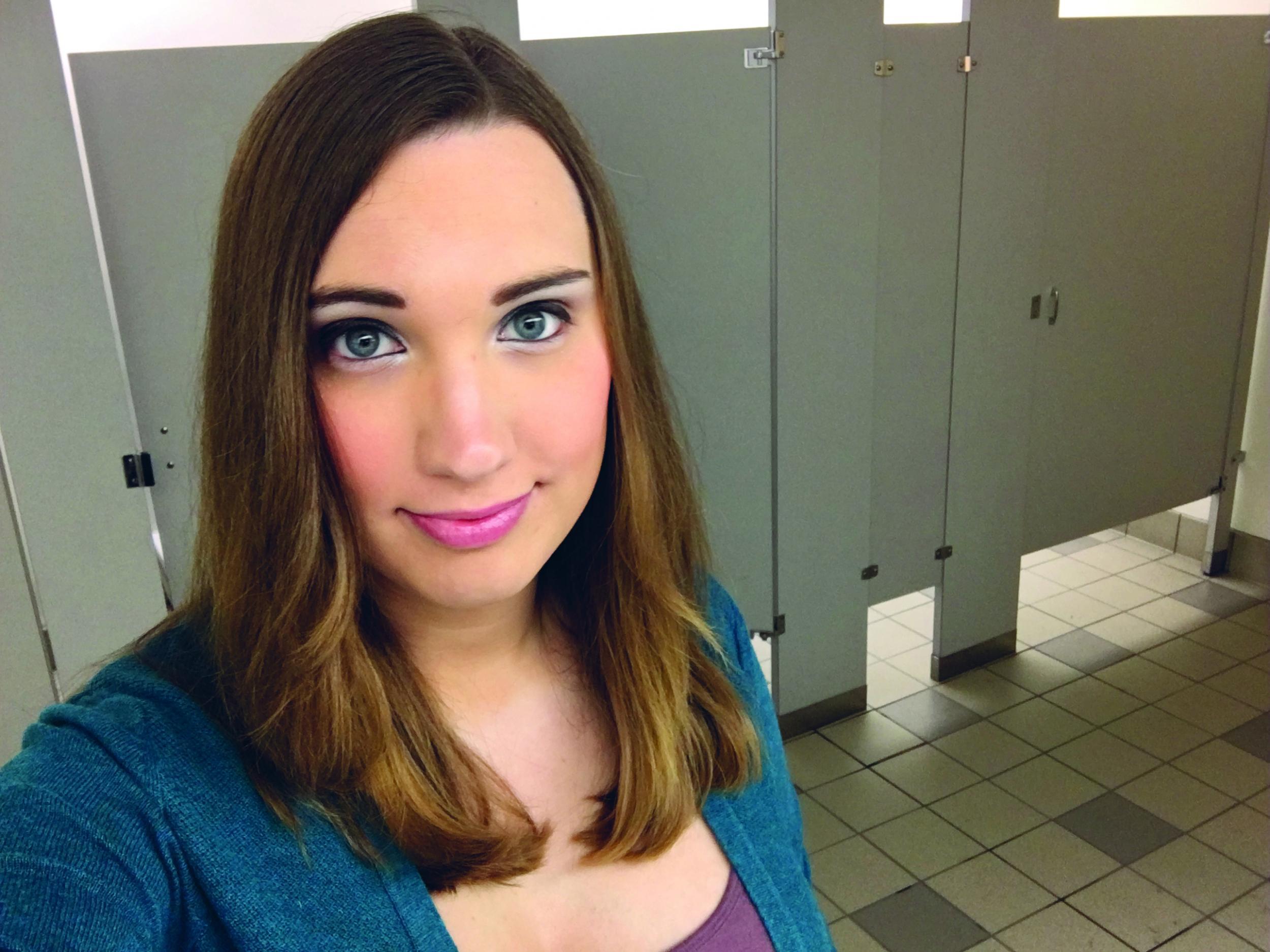 Sarah McBride posted this defiant selfie after North Carolina passed a bill making it illegal for her to enter a women's bathroom