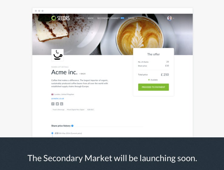 The secondary market will allow current backers of a Seedrs company either to sell their shares to other investors or increase their current stake.