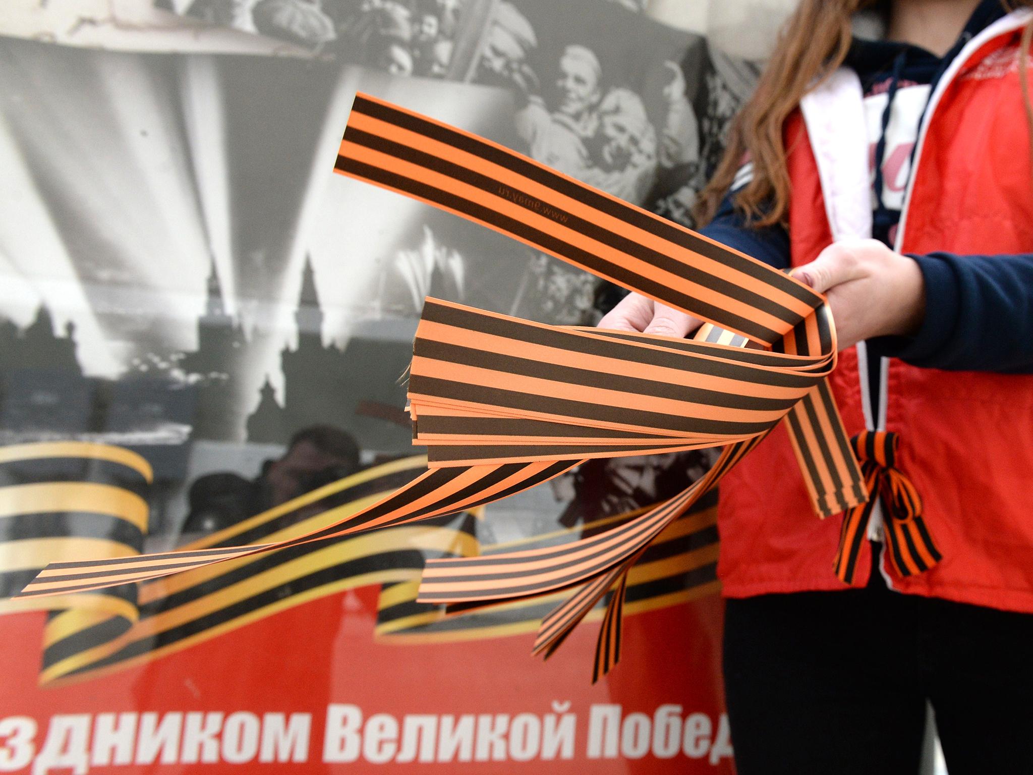 Volunteers handed out so-called St George's ribbons in Moscow