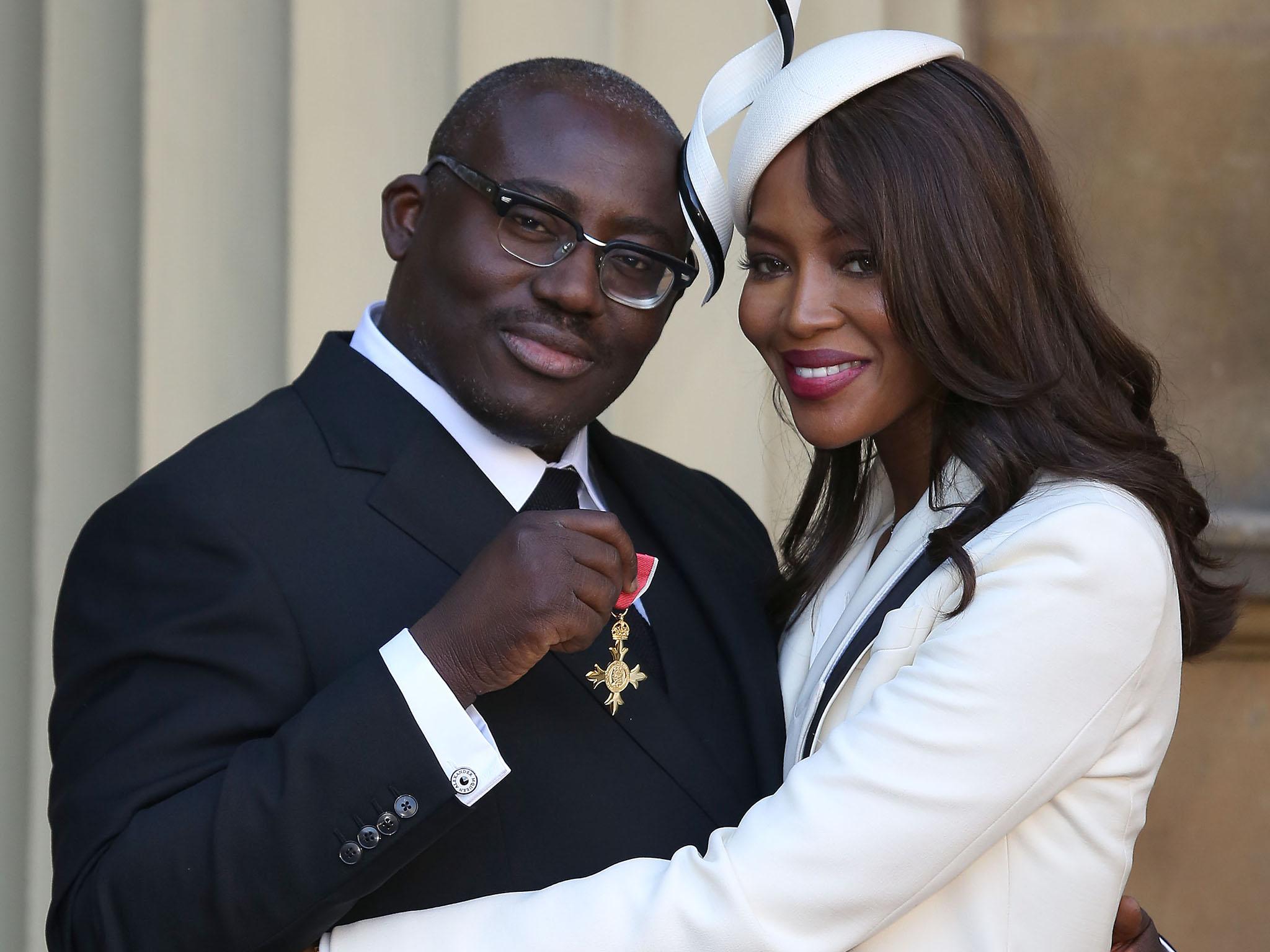 Naomi Campbell poses with Enninful after he received his OBE at Buckingham Palace last year