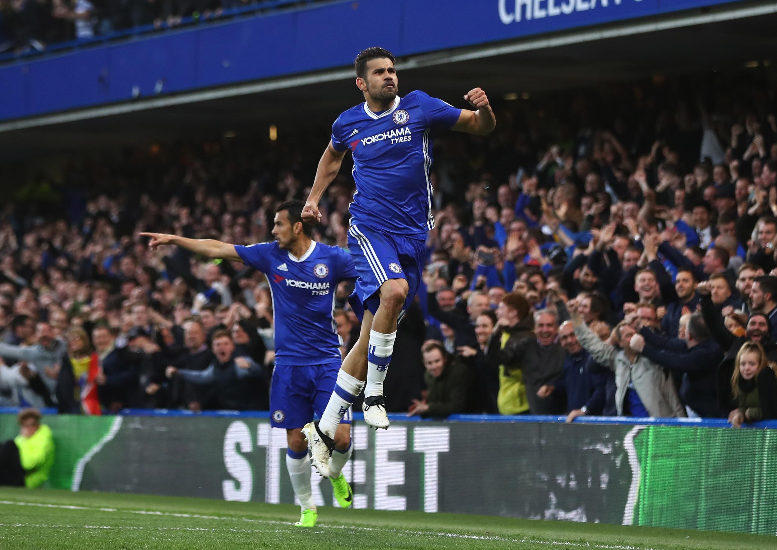 Diego Costa celebrates opening the scoring at Stamford Bridge