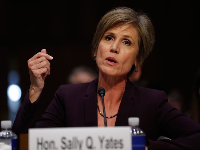 Former acting Attorney General Sally Yates testifies on Capitol Hill