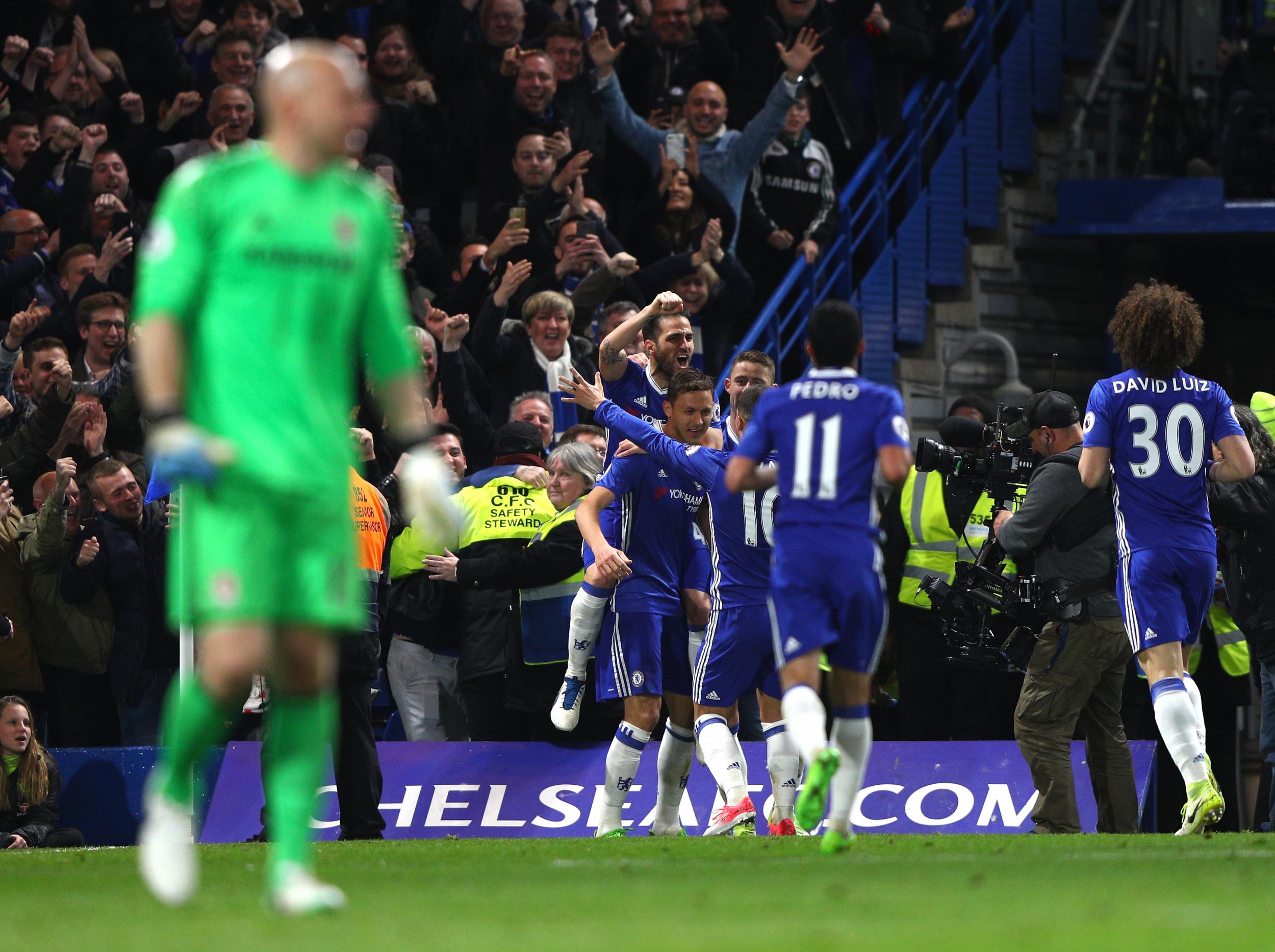 Matic is mobbed after scoring the third