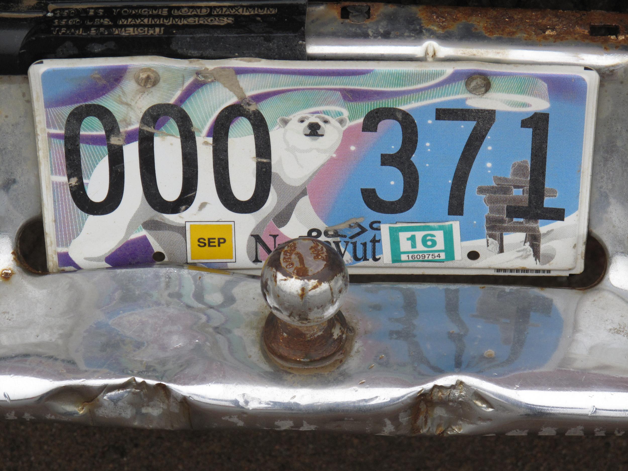 Polar flair: a number plate in Iqaluit, capital of the Canadian province of Nunavut