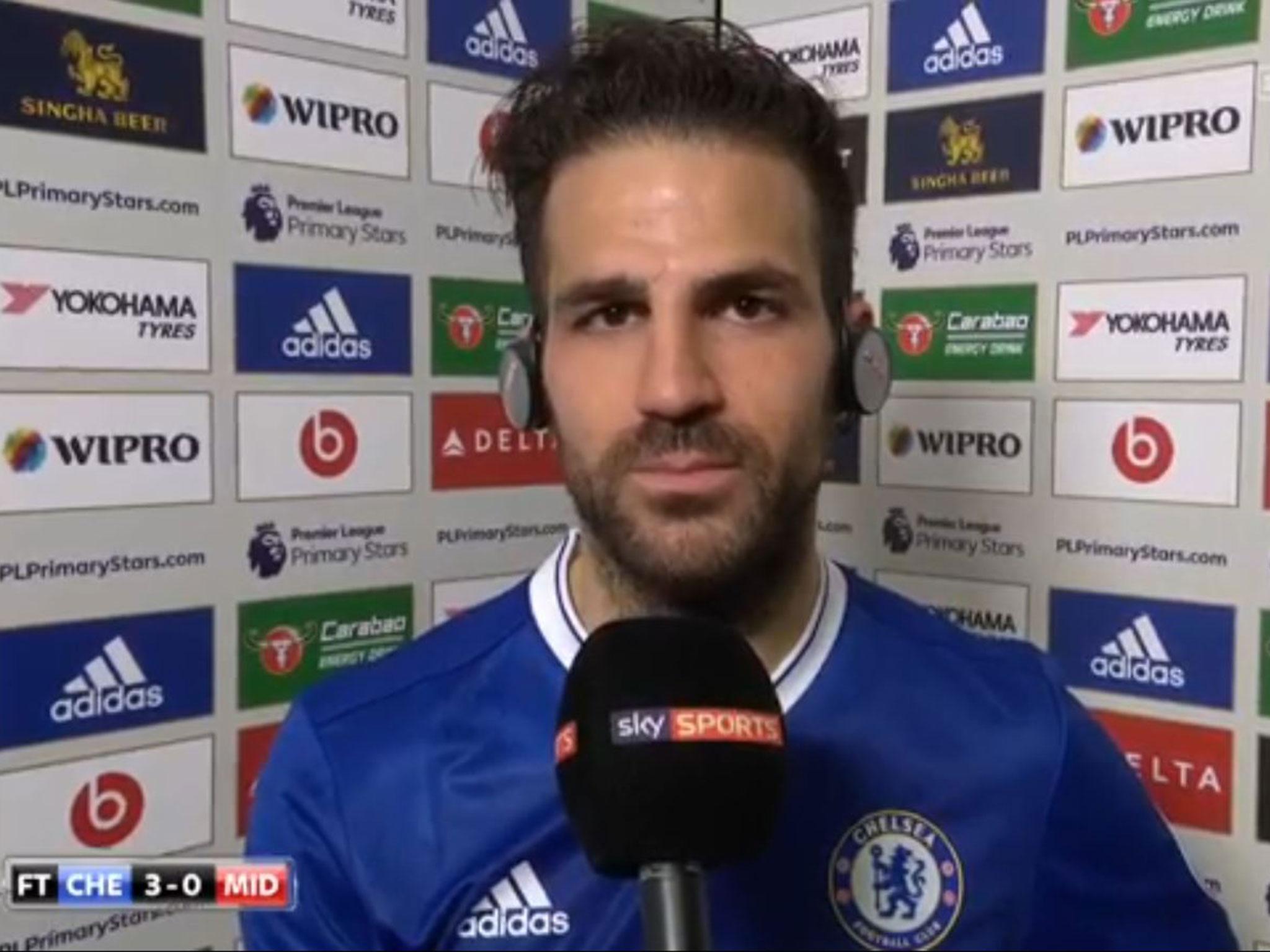 Cesc Fabregas discovered he'd had an assist taken away from him during a live TV interview