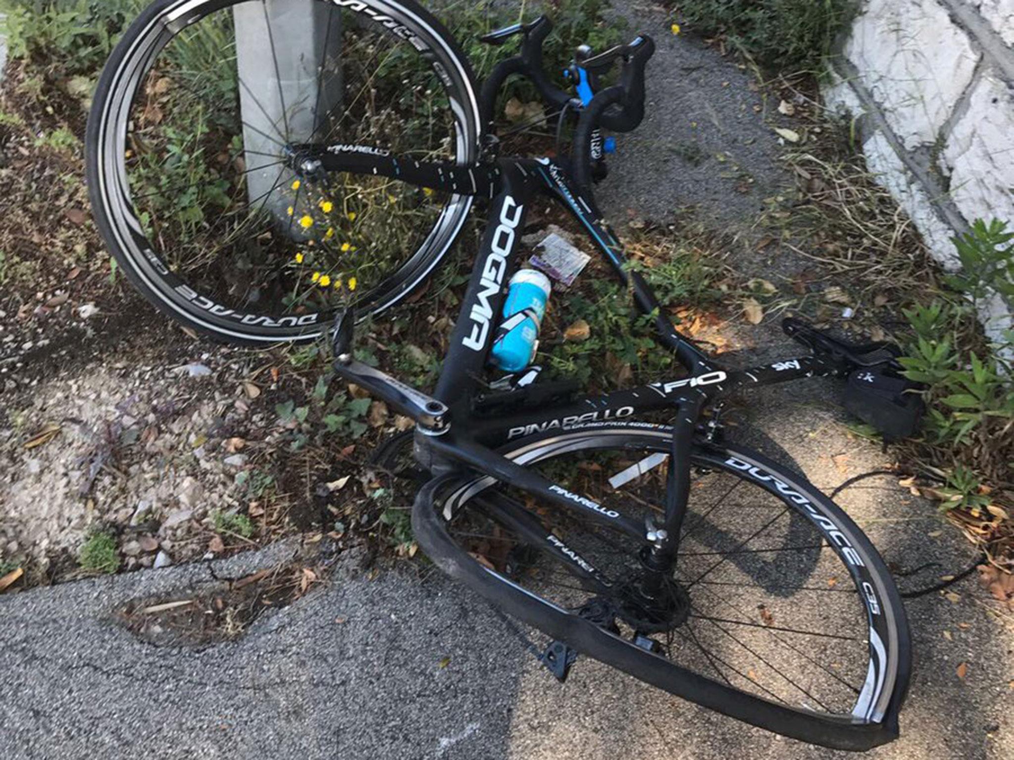 The cyclist posted a picture on Twitter of his damaged bike after the incident