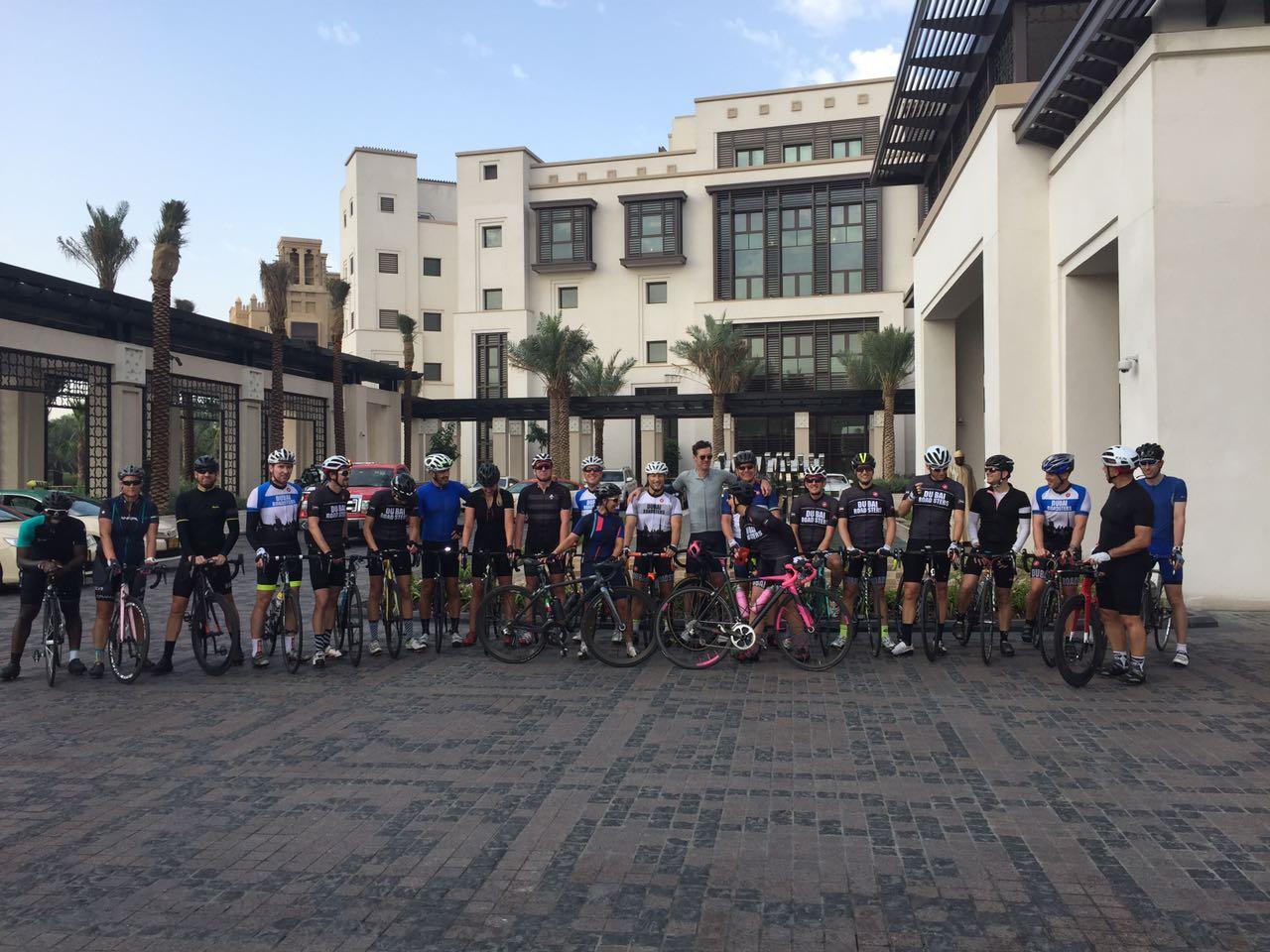 There's a readymade cycling community in Dubai - join the Dubai Roadsters, seen here with David Millar