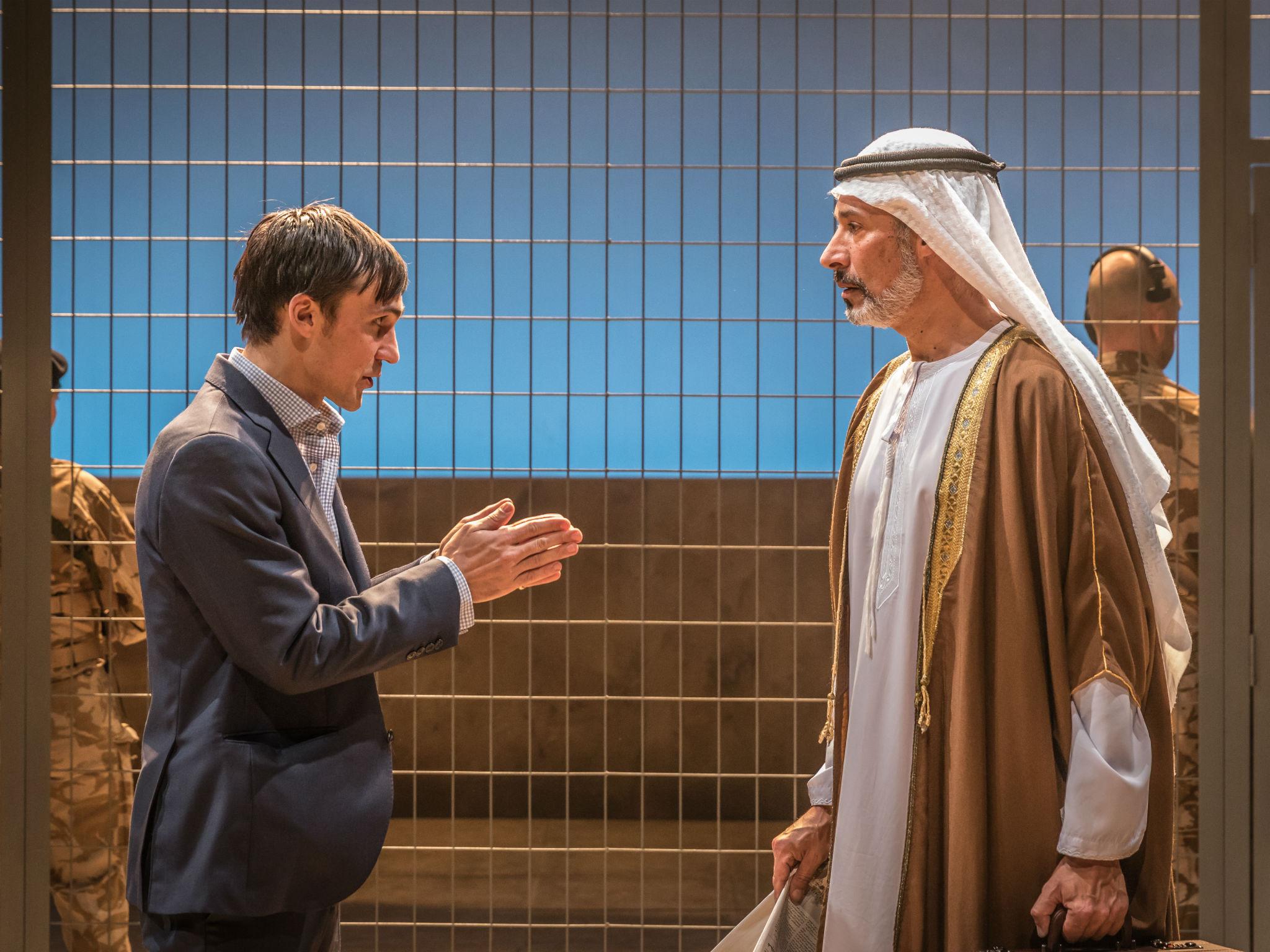 Henry Lloyd-Hughes plays Rory Stewart, with Silas Carson as Karim in this piece based on the former diplomat’s memoir