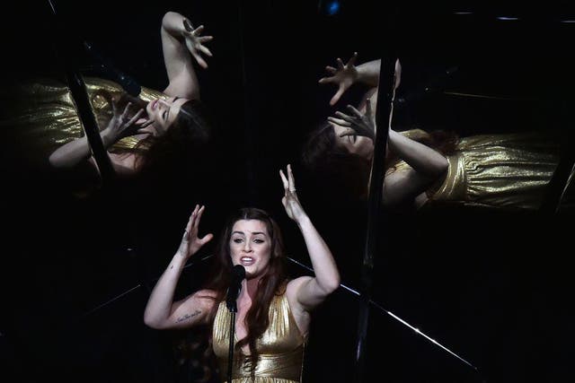 UK Eurovision entry Lucie Jones performs during the first semi-final rehearsal in Kiev, Ukraine
