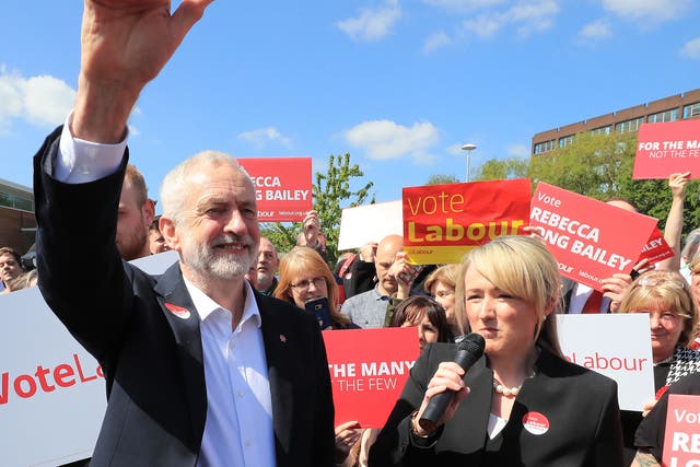 Labour leader Jeremy Corbyn with candidate Rebecca Long-Bailey