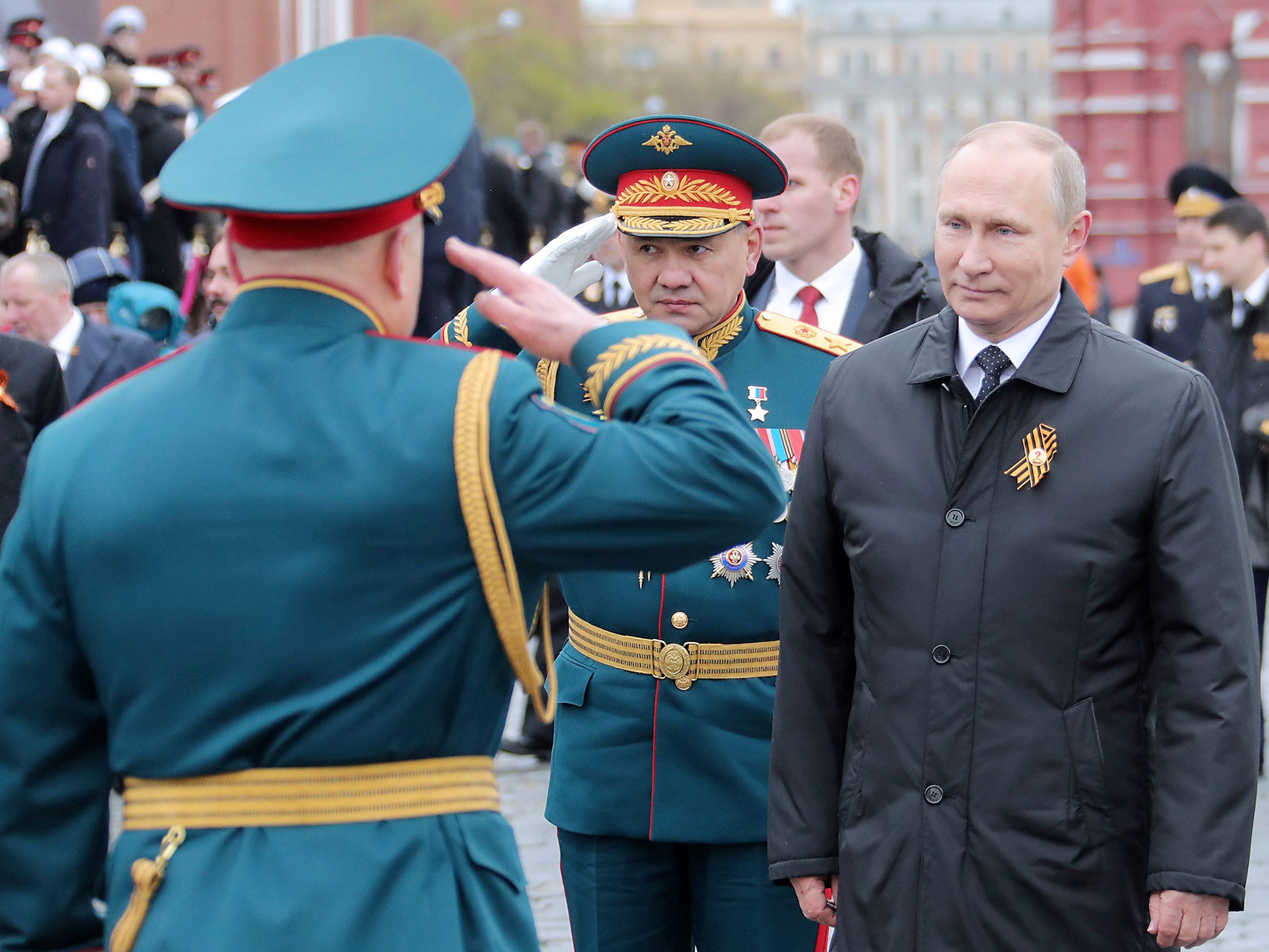 Russia's President Vladimir Putin and Russia's Defence Minister Sergei Shoigu in Moscow's Red Square after a Victory Day military parade (Getty)