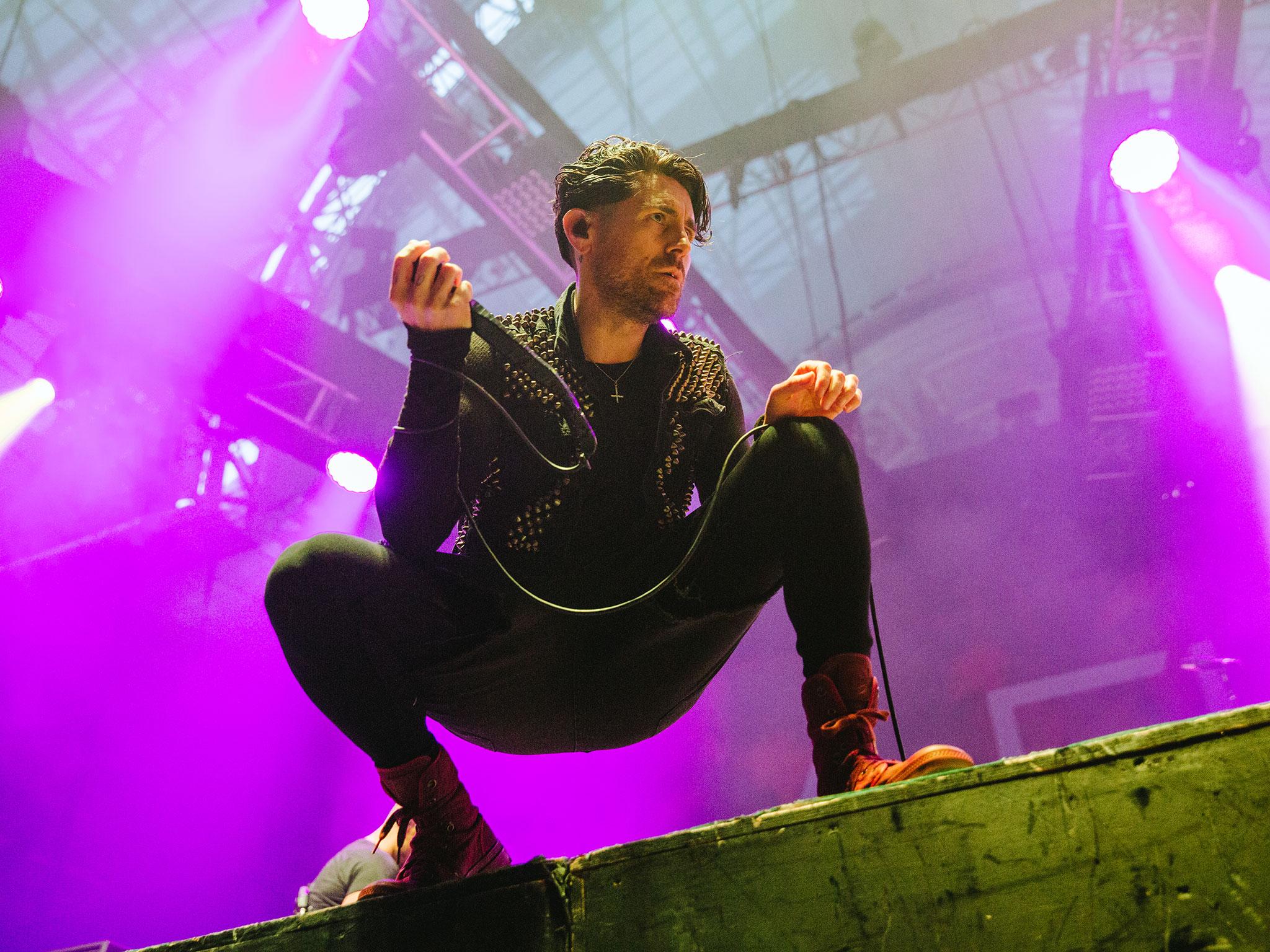 AFI's Davey Havok stalks the stage at London's Alexandra Palace