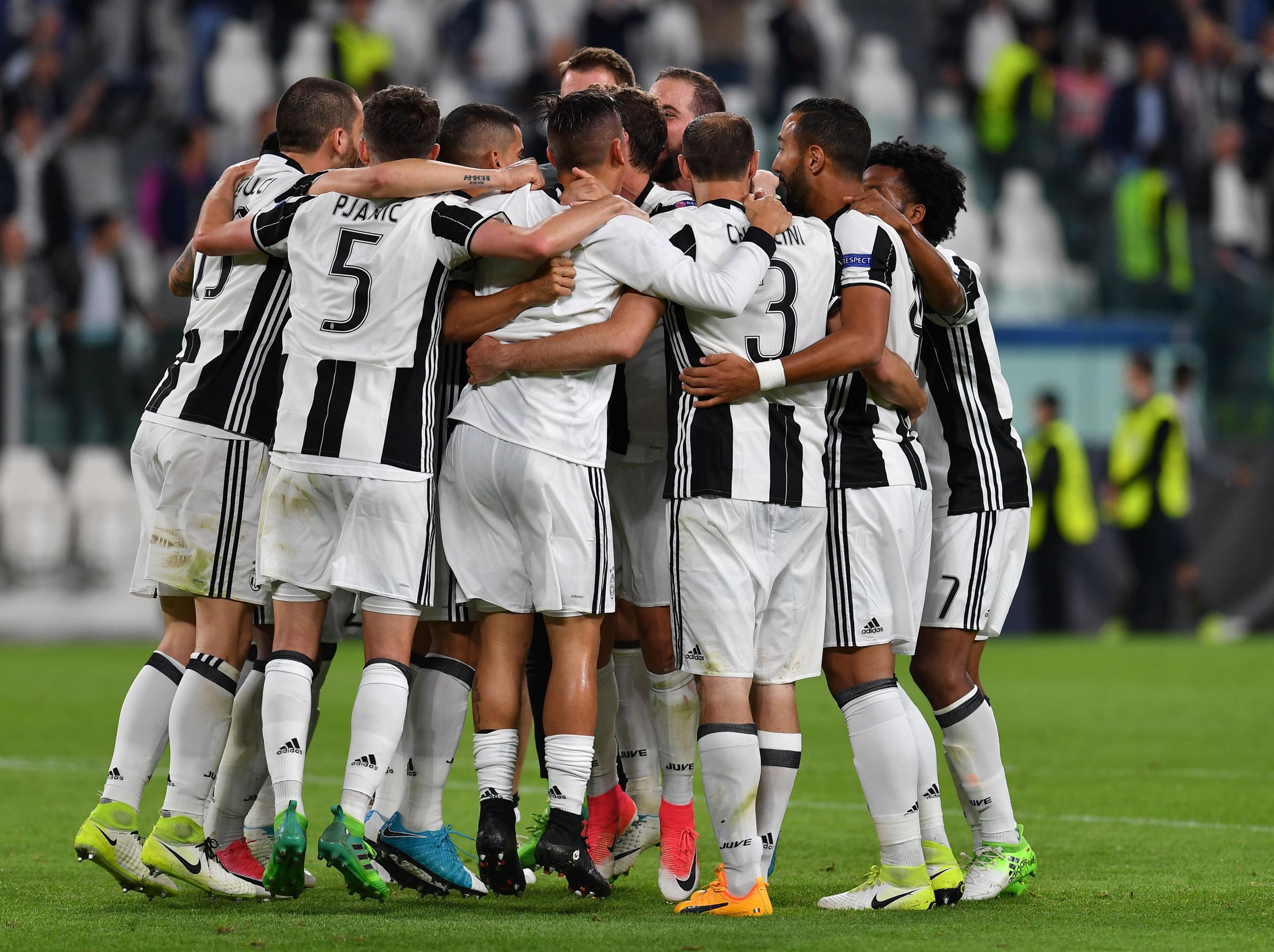 Juventus celebrate reaching the final of the Champions League