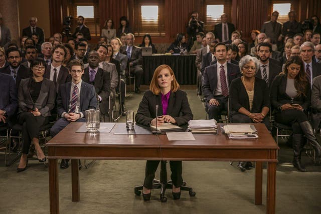 Entertaining Miss Sloane: at times furious, at times crestfallen, Jessica Chastain’s Washington lobbyist is not just one or two steps ahead of her adversaries but an entire movie ahead