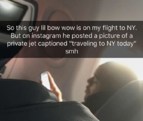Bow Wow appears to have been caught out after posting a photo of a private jet... only to be photographed flying on a normal commercial flight