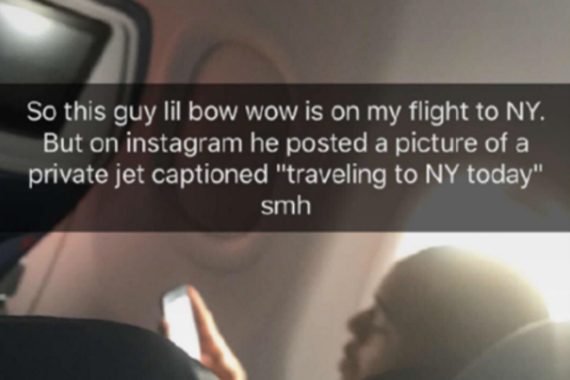 Bow Wow appears to have been caught out after posting a photo of a private jet... only to be photographed flying on a normal commercial flight