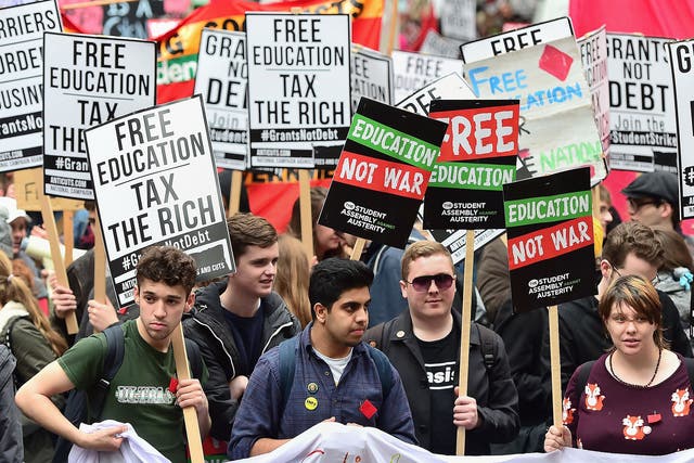 Students call for the abolition of tuition fees and an end to student debt at a protest in Westminster
