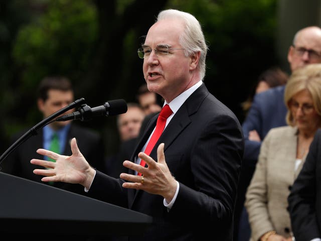 Health and Human Services Secretary Tom Price speaks in the Rose Garden of the White House in Washington, after the House pushed through a health care bill.