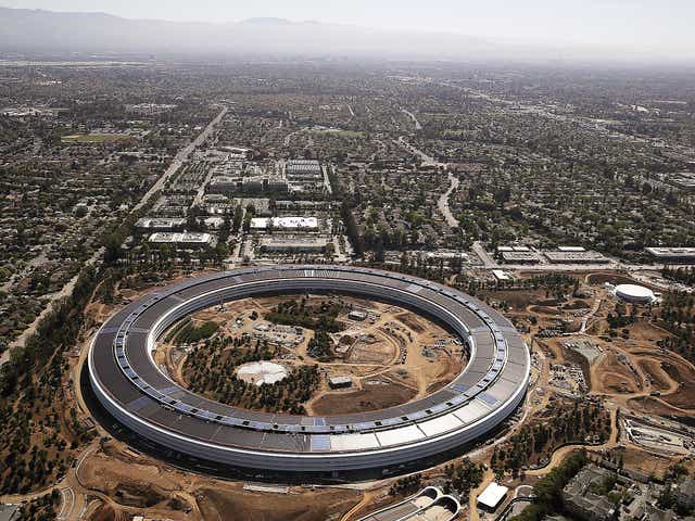 An aerial view of the new Apple headquarters in Cupertino, California