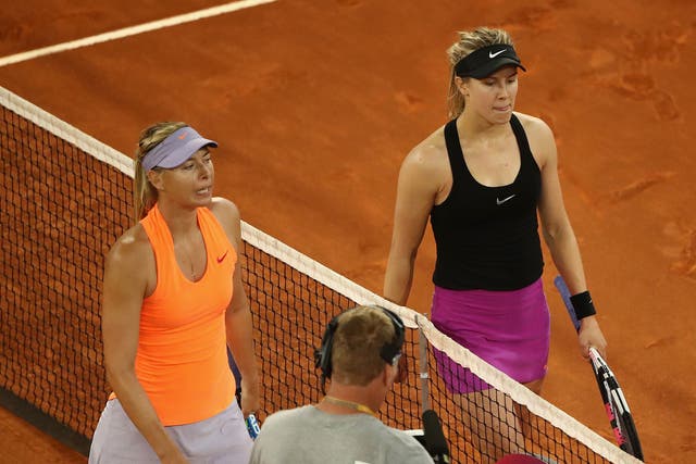 Eugenie Bouchard and Maria Sharapova after their showdown in Madrid on Monday night