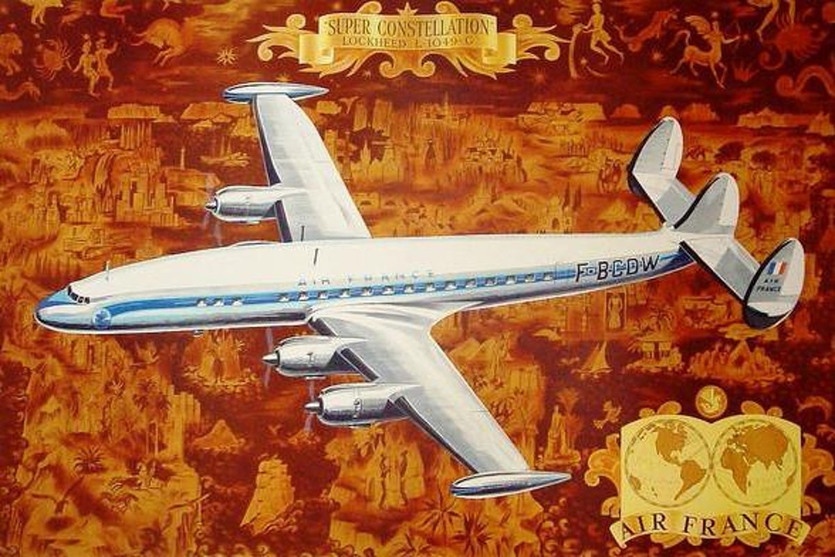 Regular Constellation Service to Europe Vintage Airline Travel Art Poster Print