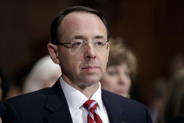 <p>Rod Rosenstein on Capitol Hill during his confirmation hearing before the Senate Judiciary Committee.</p>