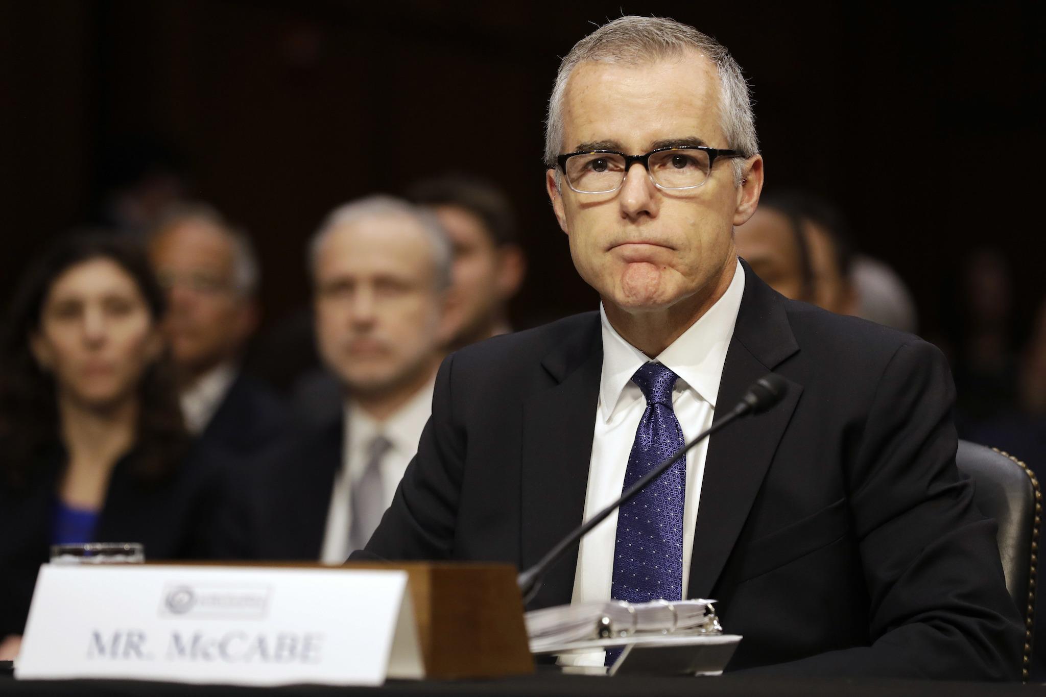 Acting FBI Director Andrew McCabe attends a Senate Intelligence Committee hearing on Capitol Hill.