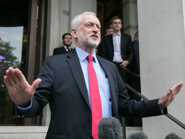 Labour leader Jeremy Corbyn addresses reporters outside a meeting of Labour's officials 