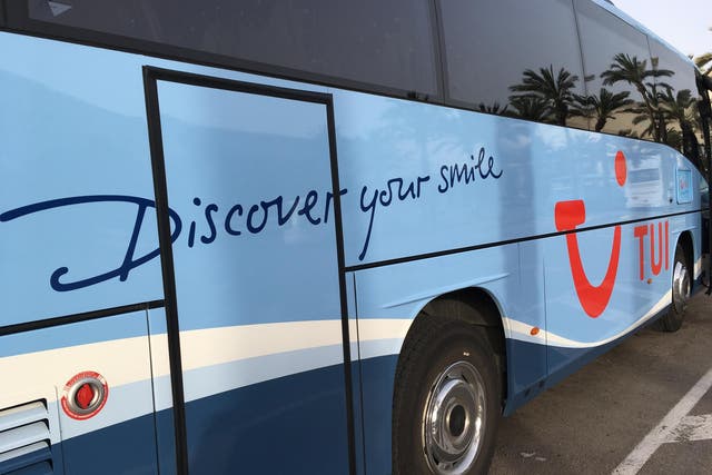 No laughing matter: some Thomson holidaymakers only found out that they weren’t going where they thought on the transfer coach at Palma airport, Mallorca