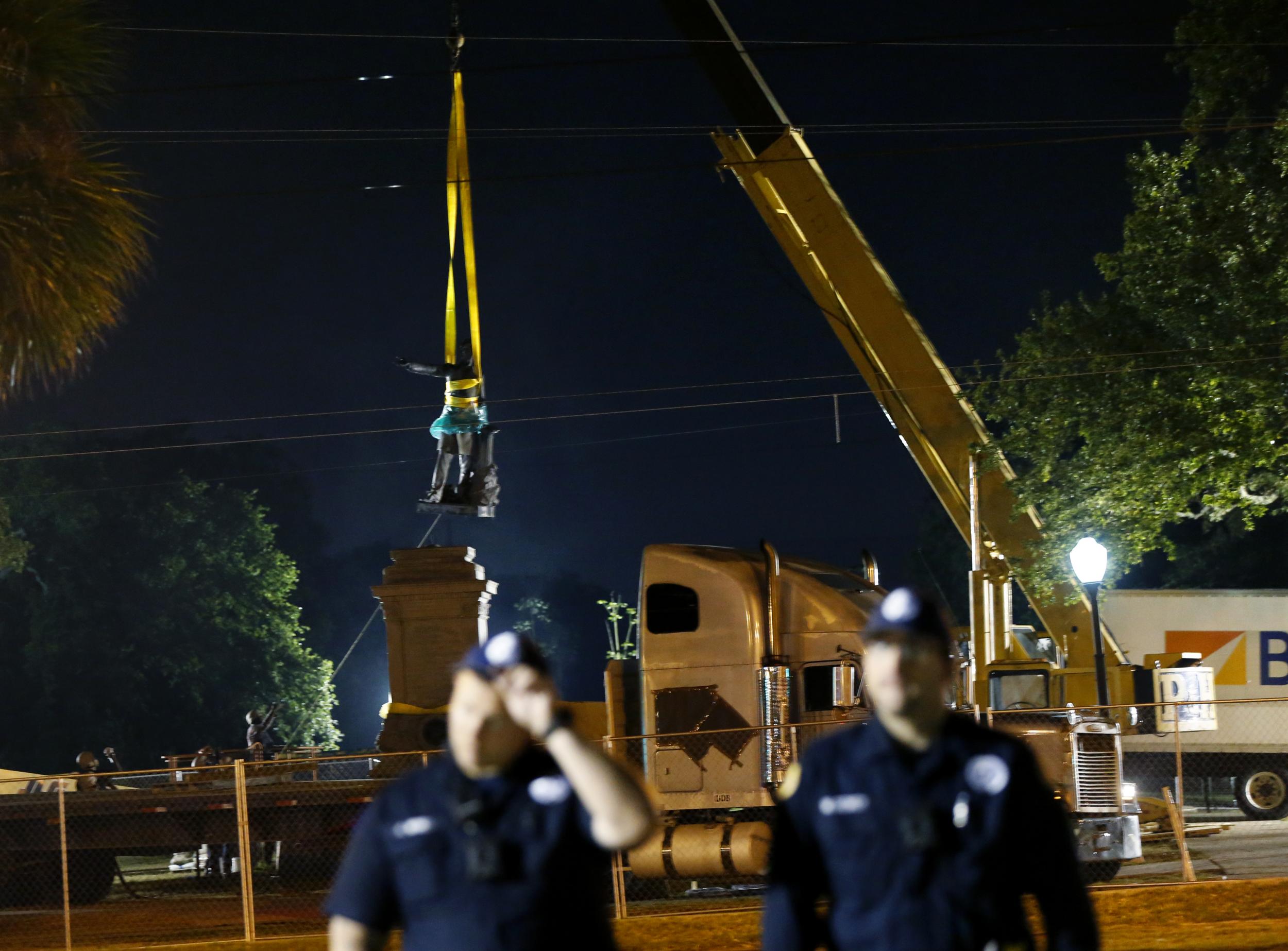 The Jefferson Davis monument in New Orleans was removed in the middle of the night