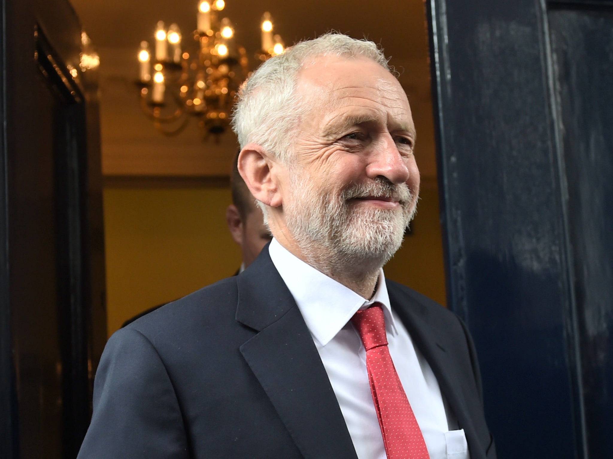 Labour leader Jeremy Corbyn leaves Chatham House in London after speaking about national security and foreign policy
