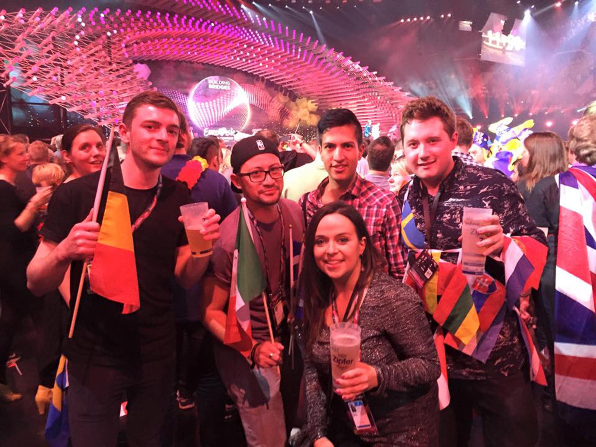 Ryan Wilson, second left, poses with his friends at Eurovision 2015