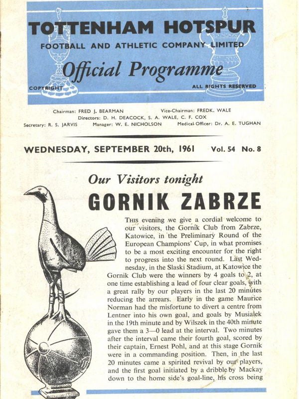 Tottenham's programme for their famous win against Gornik